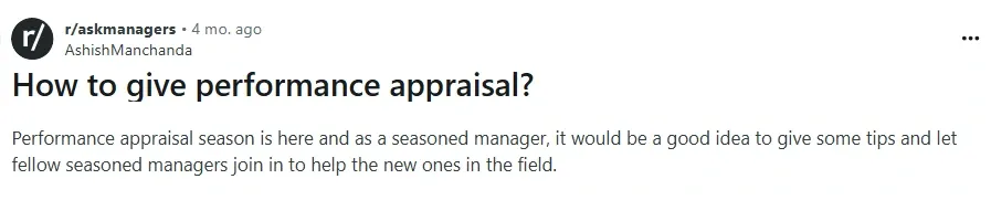 Reddit thread is for HR managers seeking tips on providing performance feedback.webp
